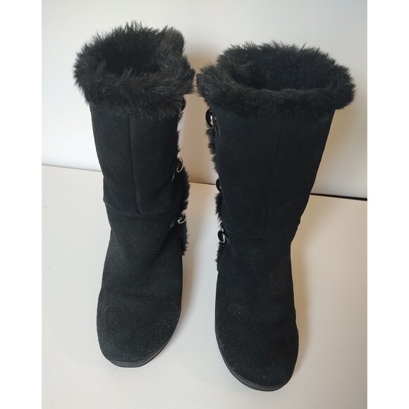 White Mountain size 6.5M black suede boots faux fur lined leather upper - Picture 8 of 10